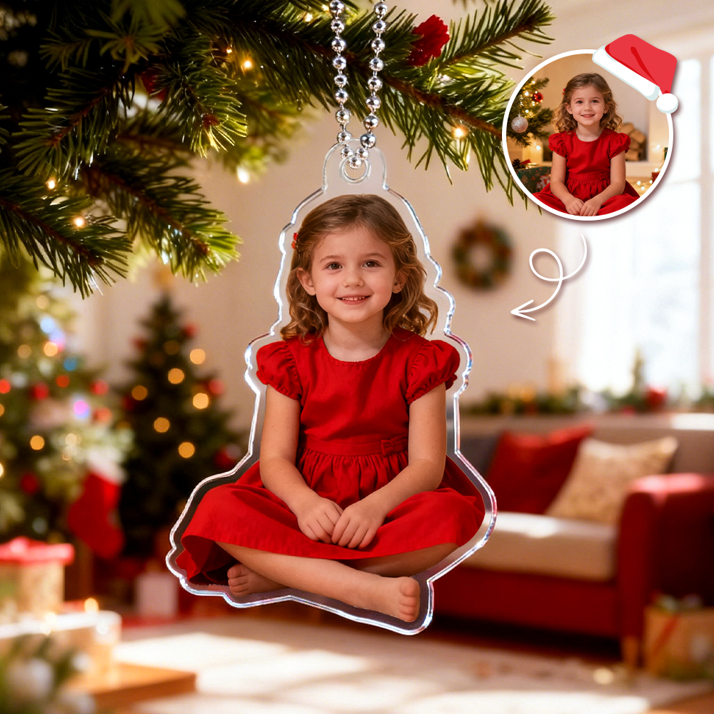 Custom Photo Happy Kids Christmas Acrylic Ornament Personalized Cutout Acrylic Keepsake Ornament