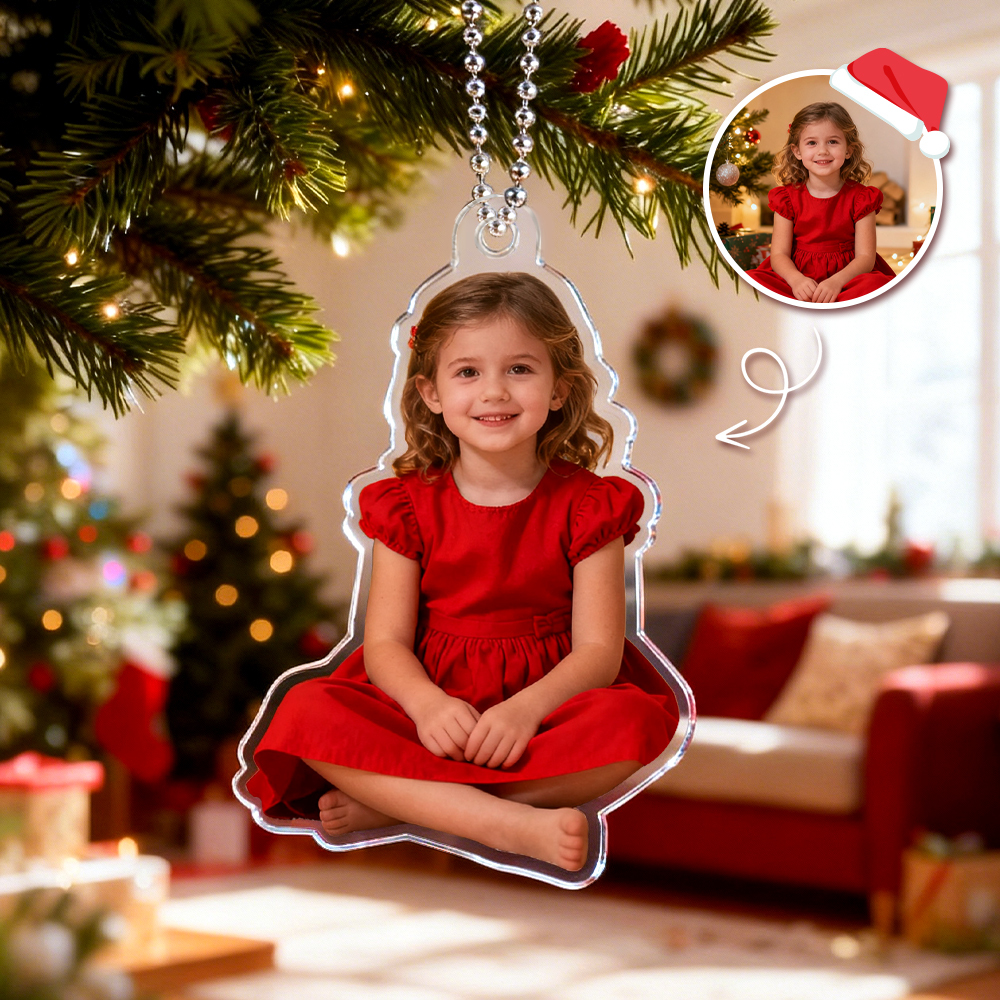 Custom Photo Happy Kids Christmas Acrylic Ornament Personalized Cutout Acrylic Keepsake Ornament