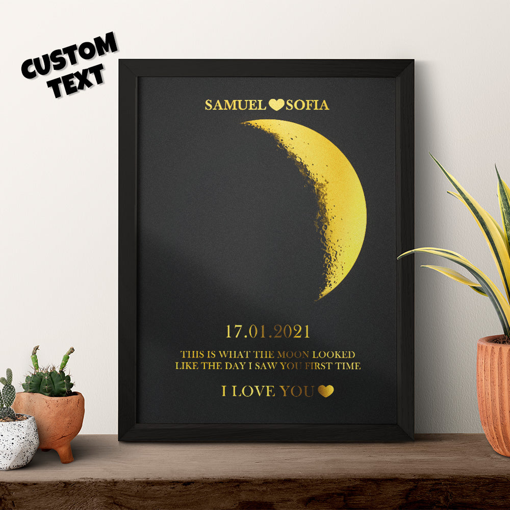 Custom Moon Phase and Names Foil Print Wooden Frame with Your Text