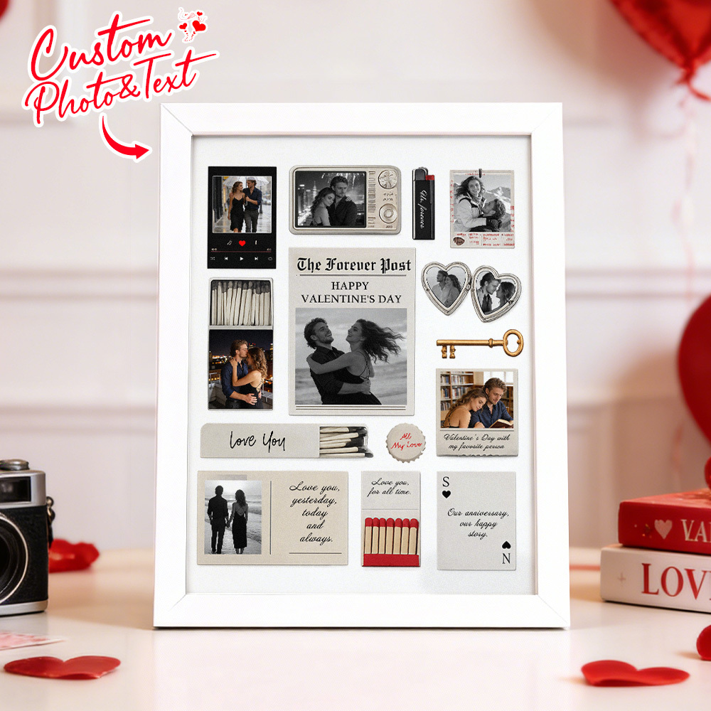 Custom Photo Matchbox Wooden Frame with Your Text Matchbook Poster Print Wall Art Anniversary Gift - SantaSocks