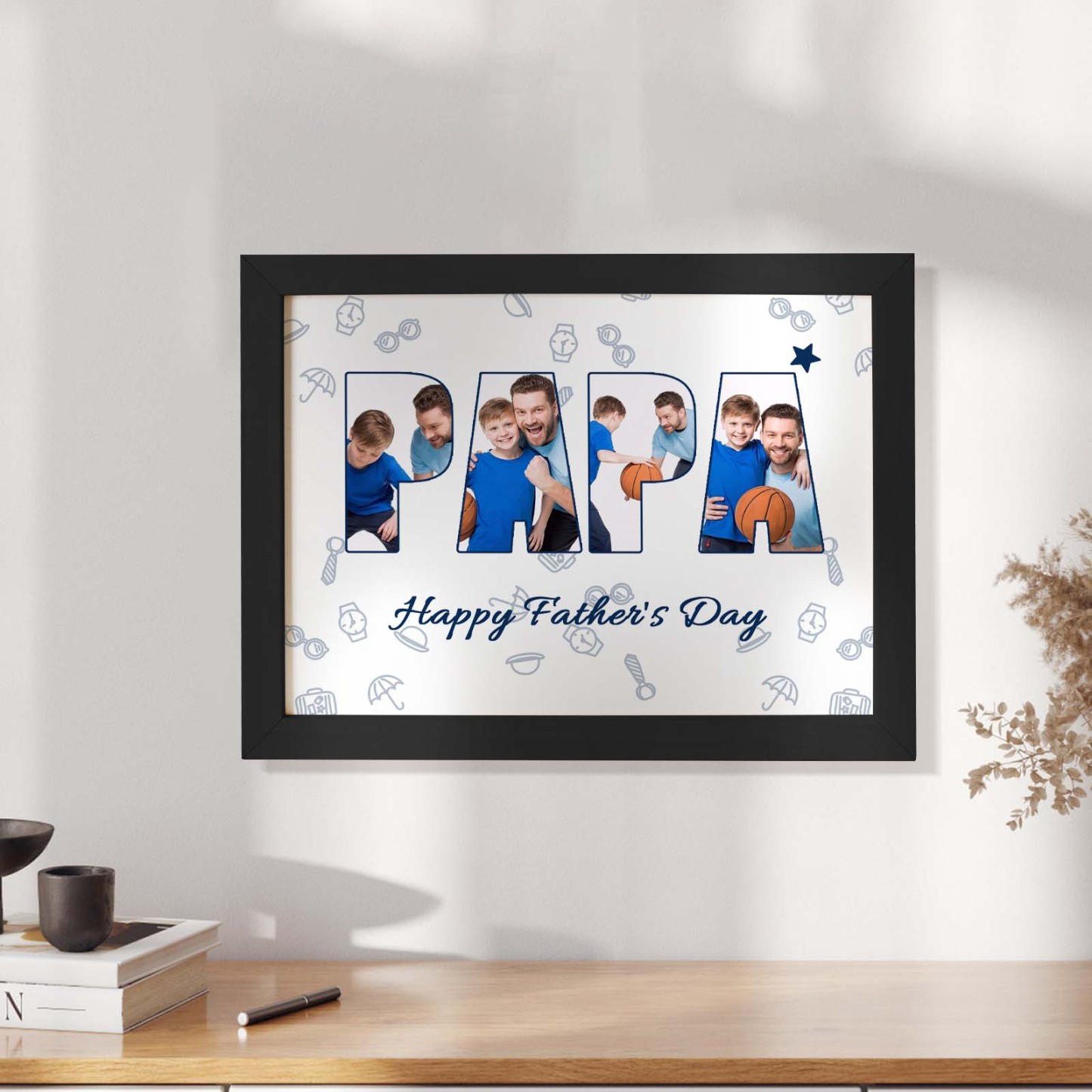 Custom Photo Papa Wooden Frame Personalized Text Gift for Father - SantaSocks