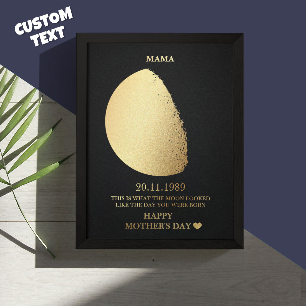 Custom Gold Foil Print Moon Phase and Names Wooden Frame with Your Text Custom Mother's Day Art Frame Best Gift for Mom