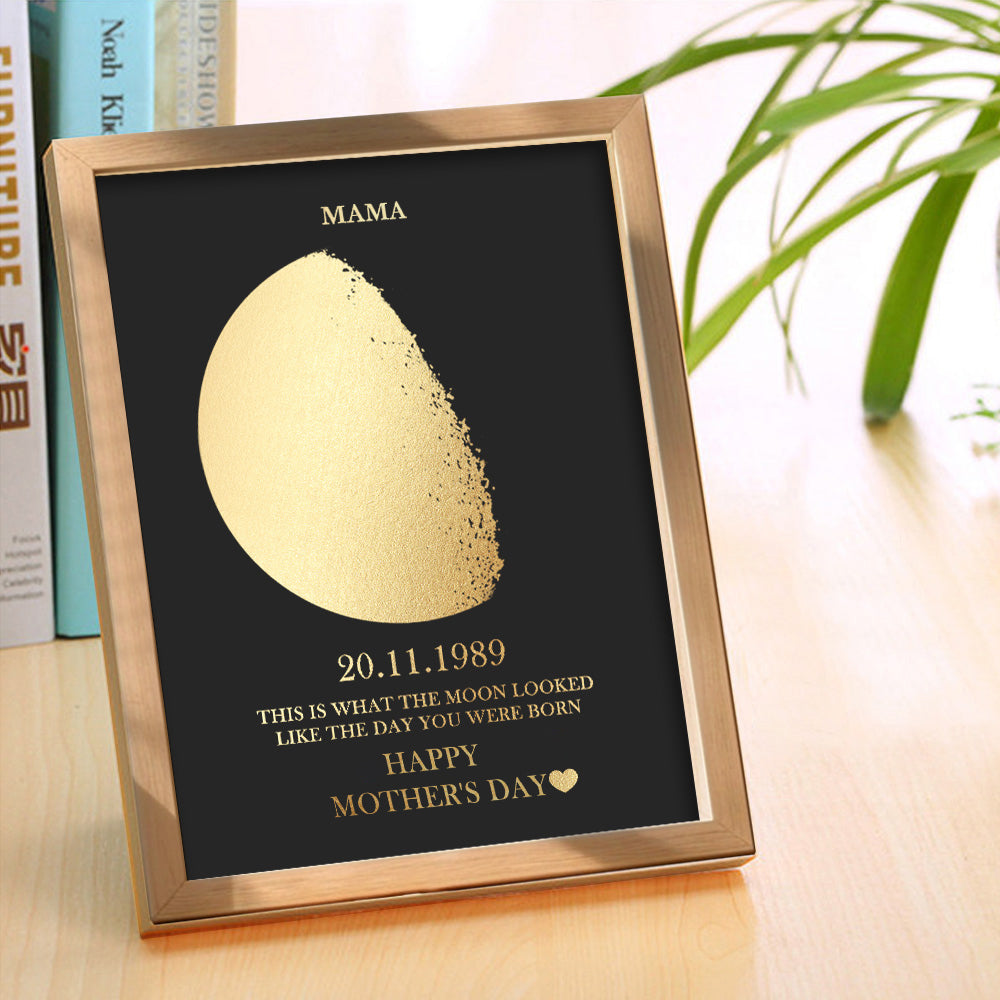 Custom Gold Foil Print Moon Phase and Names Wooden Frame with Your Text Custom Mother's Day Art Frame Best Gift for Mom