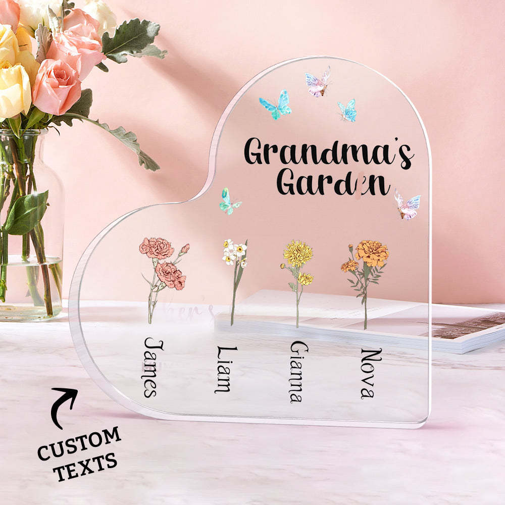 Custom Heart Shaped Acrylic Signs 1-6 Personalized Names Grandma's Garden Mother's Day Gift - SantaSocks