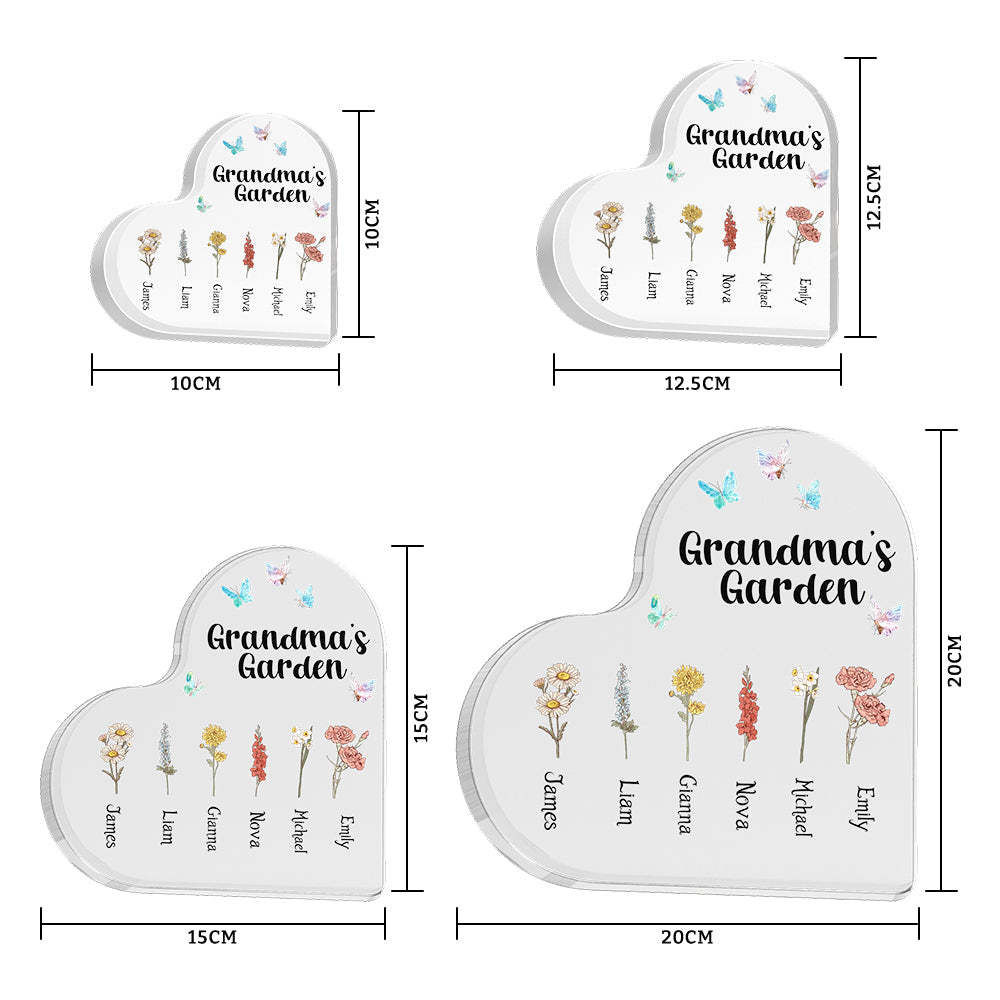 Custom Heart Shaped Acrylic Signs 1-6 Personalized Names Grandma's Garden Mother's Day Gift - SantaSocks