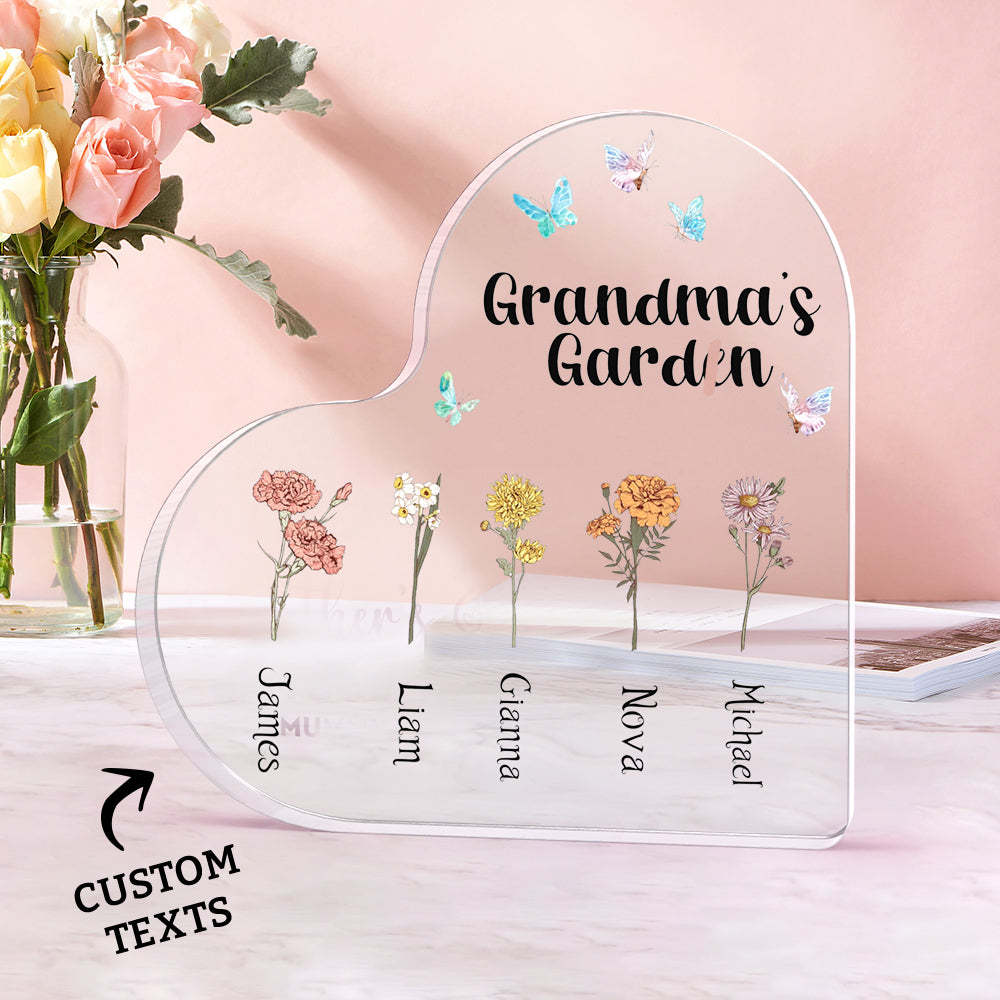 Custom Heart Shaped Acrylic Signs 1-6 Personalized Names Grandma's Garden Mother's Day Gift - SantaSocks