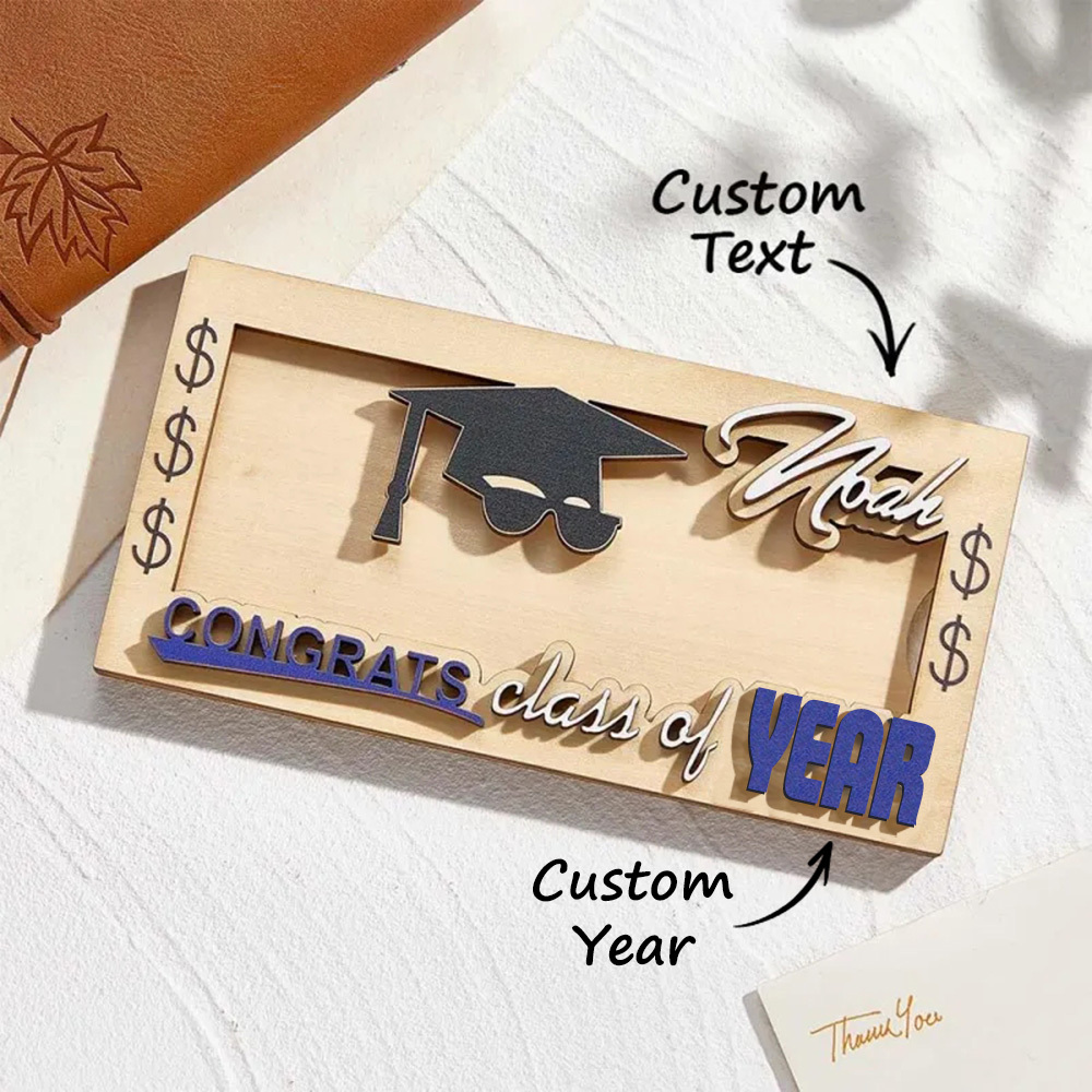 Personalized Laser-Cut Graduation Wooden Cash Holder Money Gift for Class of 2024 College Graduates