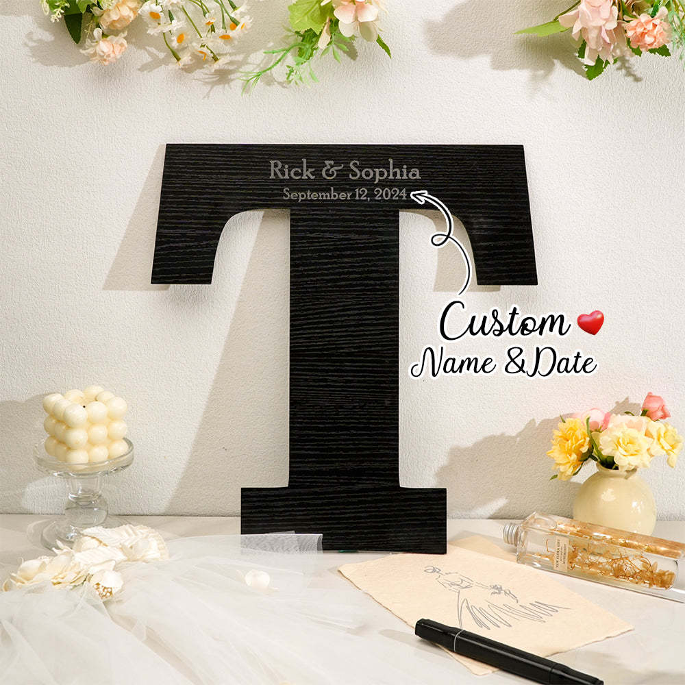 Personalized Black Wooden Name Sign Custom Letter Guest Book Wedding Guest Book - SantaSocks