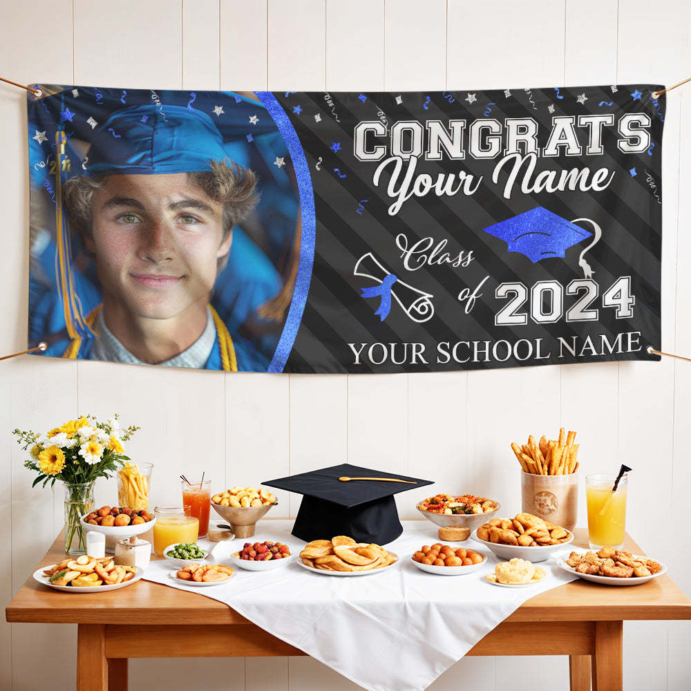 Custom Photo Congrats Class Of 2024 Glitter Graduation Banner, Graduation Decorations