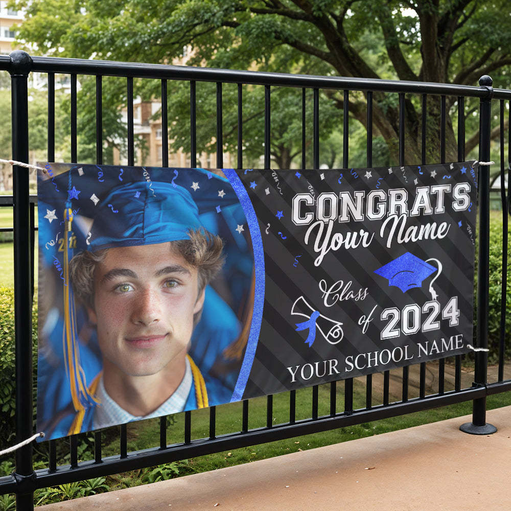 Custom Photo Congrats Class Of 2024 Glitter Graduation Banner, Graduation Decorations
