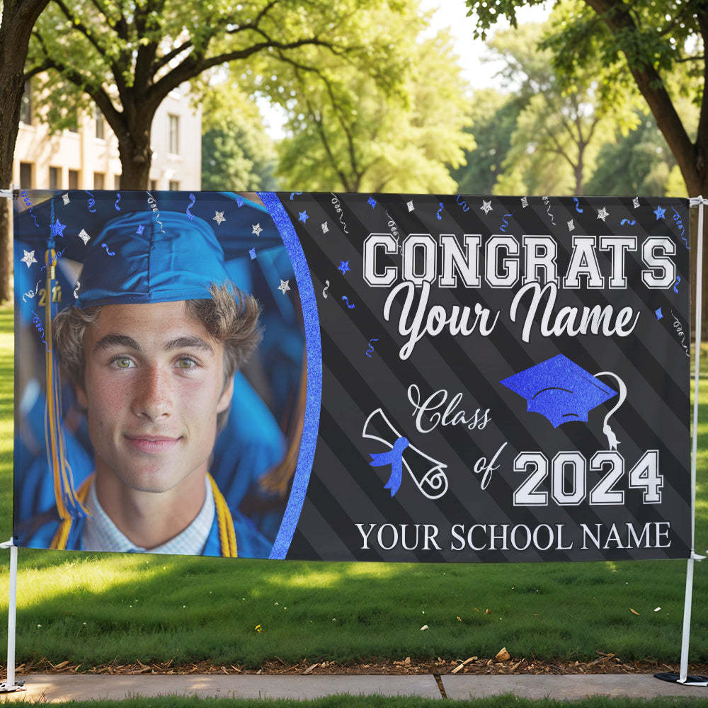 Custom Photo Congrats Class Of 2024 Glitter Graduation Banner, Graduation Decorations