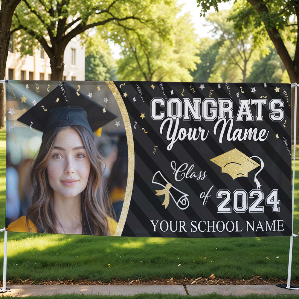Custom Photo Congrats Class Of 2024 Glitter Graduation Banner, Graduation Decorations