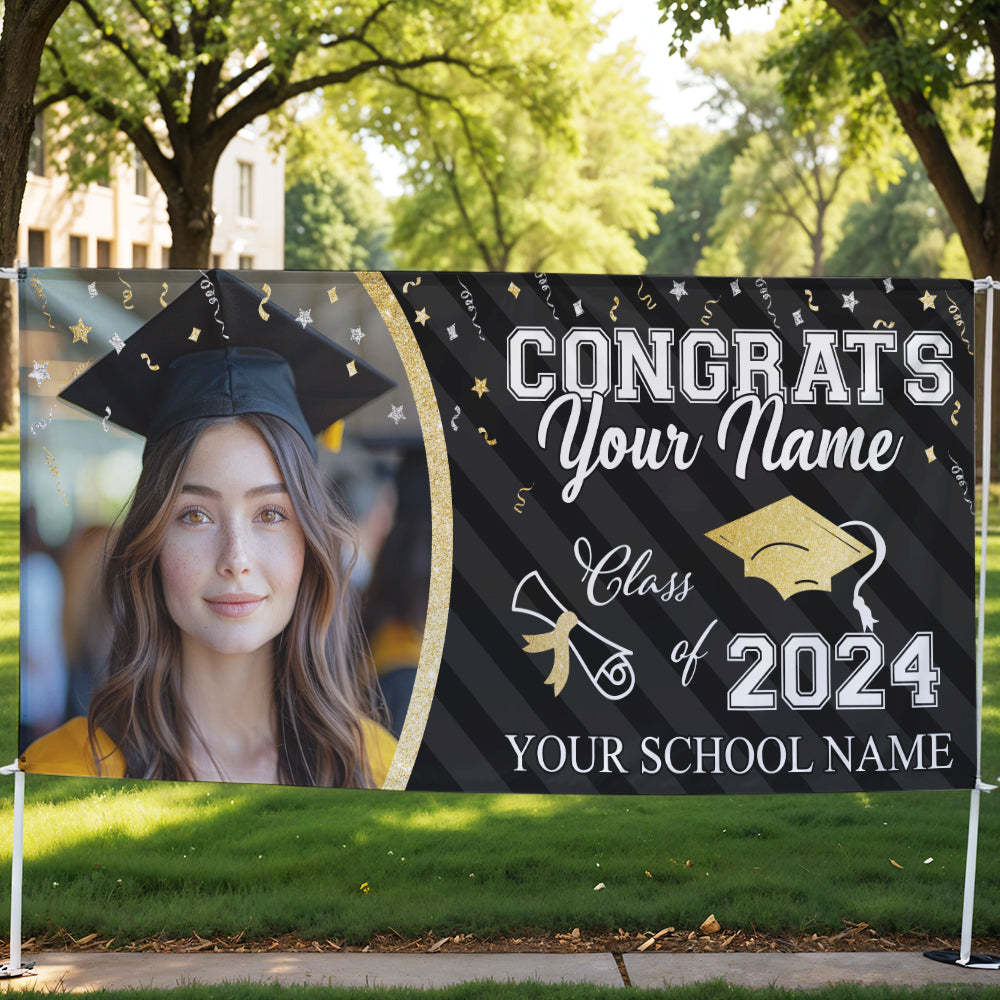 Custom Photo Congrats Class Of 2024 Glitter Graduation Banner, Graduation Decorations
