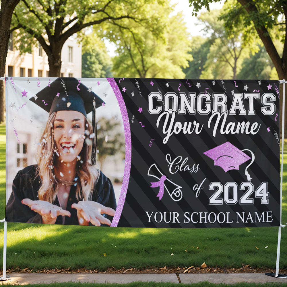 Custom Photo Congrats Class Of 2024 Glitter Graduation Banner, Graduation Decorations