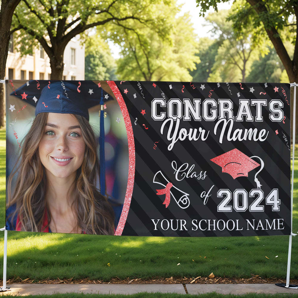 Custom Photo Congrats Class Of 2024 Glitter Graduation Banner, Graduation Decorations