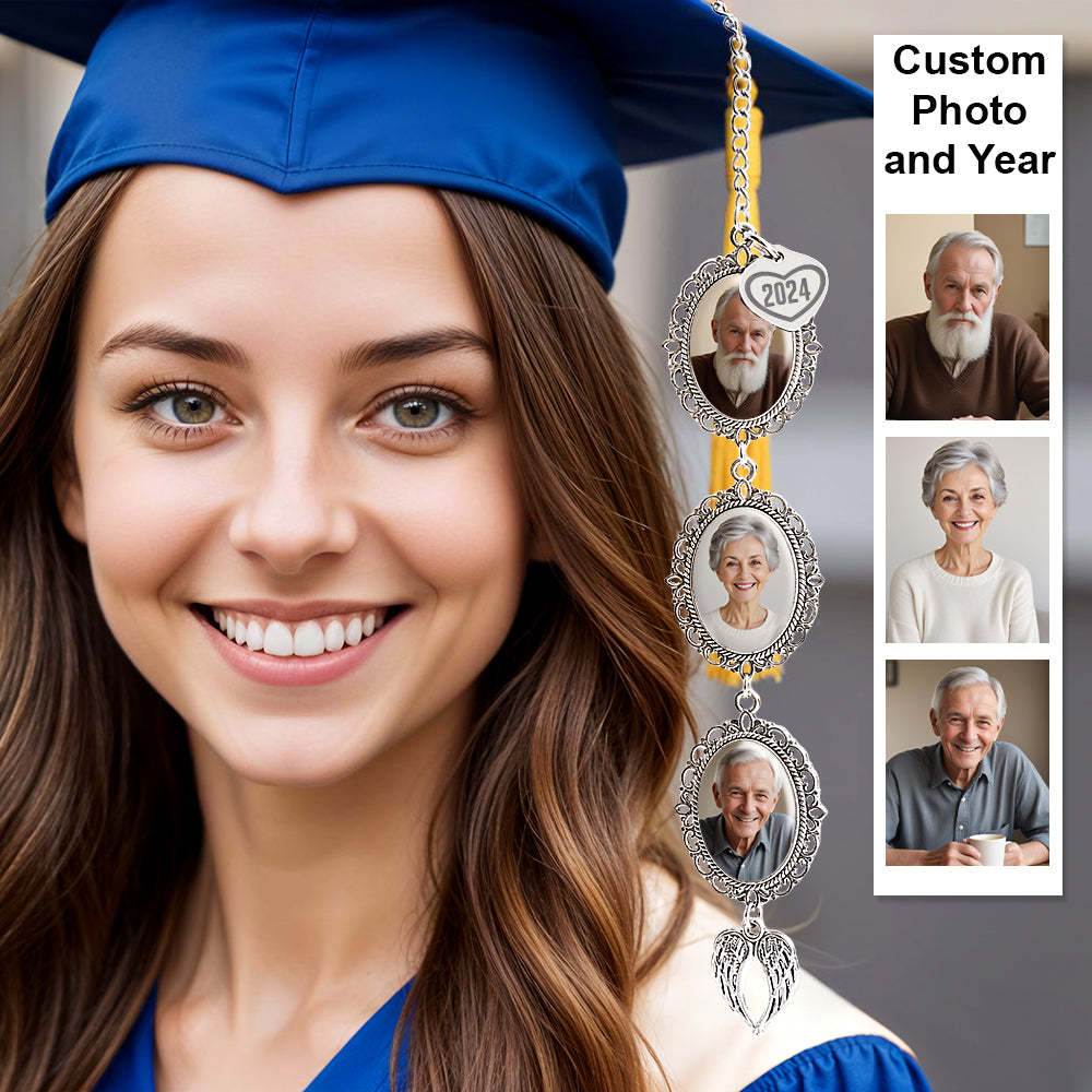 Custom Graduation Tassel Photo Charm with Angel Wings, Memorial Graduation Gift For Her, Graduation 2024