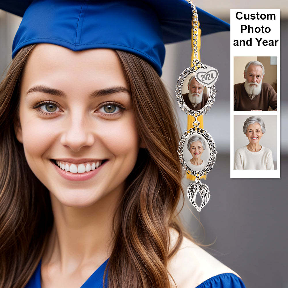 Custom Graduation Tassel Photo Charm with Angel Wings, Memorial Graduation Gift For Her, Graduation 2024