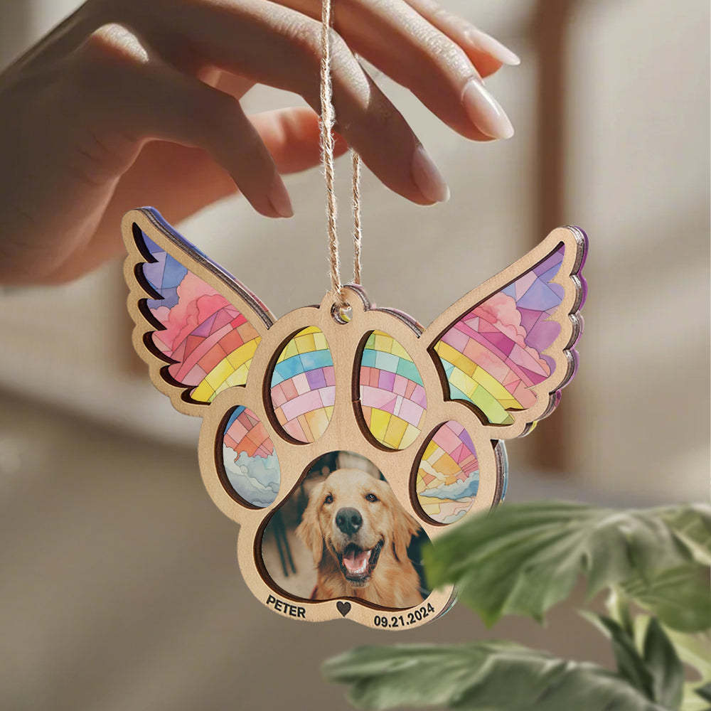 Personalized Pet Suncatcher Ornament with Photo Paw Print Ornament Memorial Gift for Pet Lovers - Bestchristmasgifts