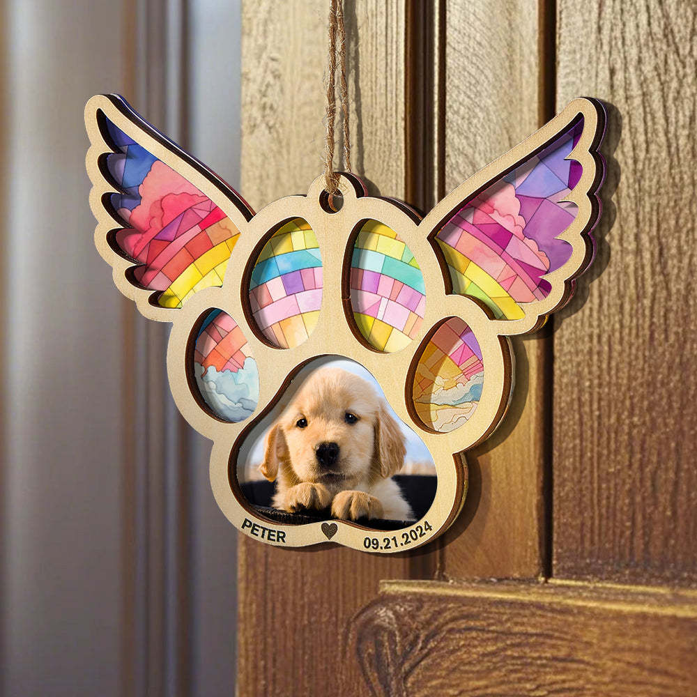 Personalized Pet Suncatcher Ornament with Photo Paw Print Ornament Memorial Gift for Pet Lovers - Bestchristmasgifts