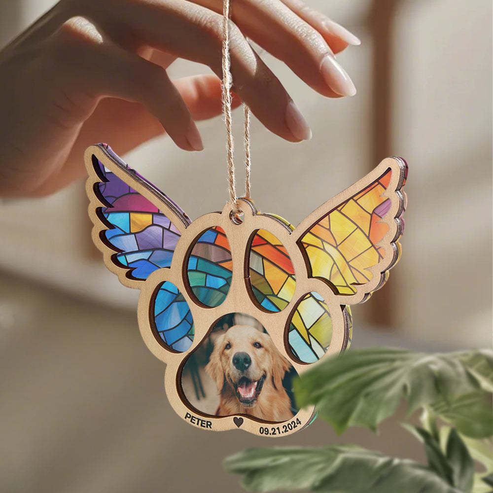 Personalized Pet Suncatcher Ornament with Photo Paw Print Ornament Memorial Gift for Pet Lovers - Bestchristmasgifts