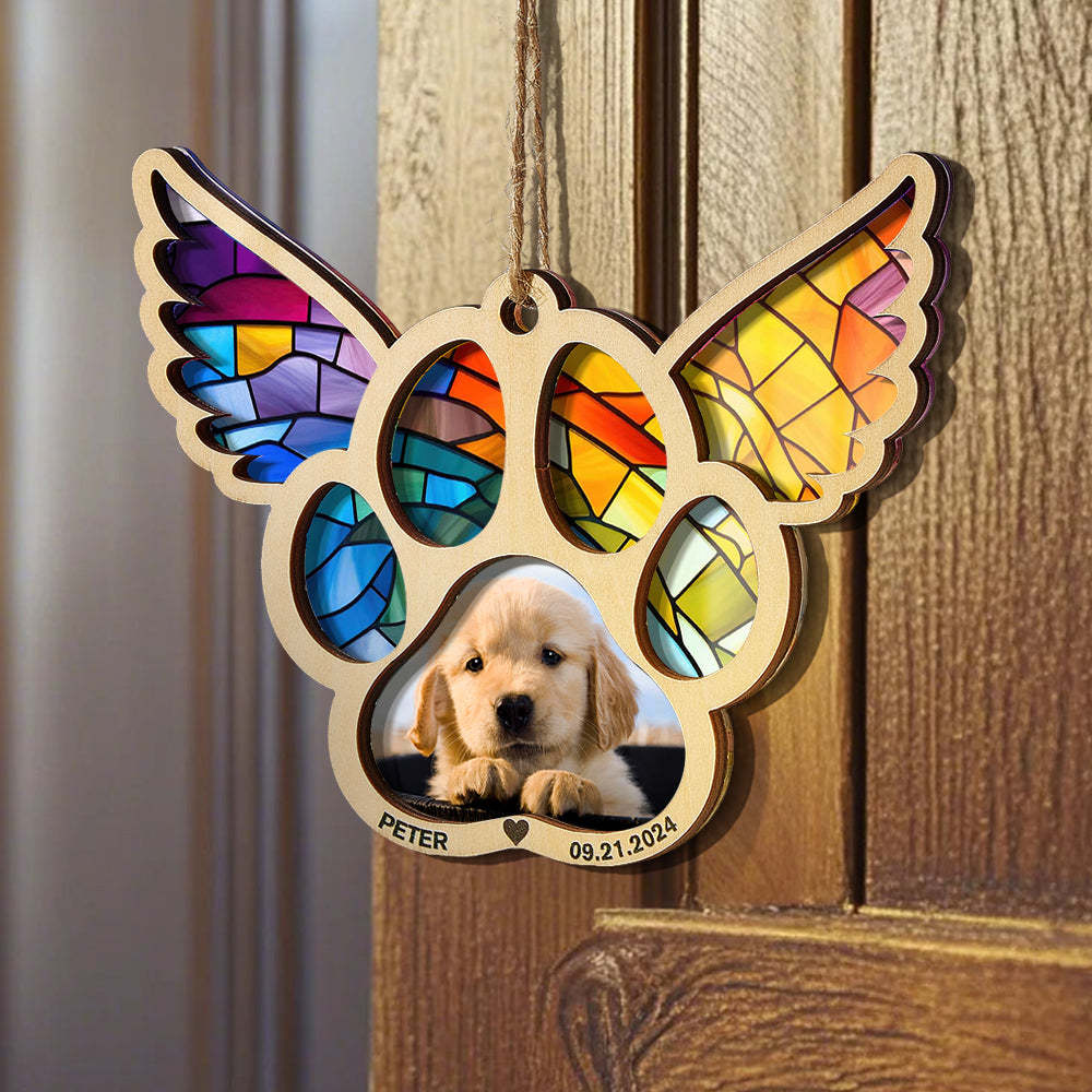 Personalized Pet Suncatcher Ornament with Photo Paw Print Ornament Memorial Gift for Pet Lovers - Bestchristmasgifts