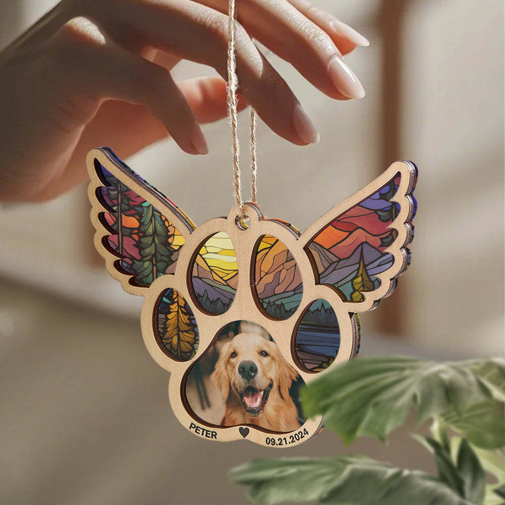 Personalized Pet Suncatcher Ornament with Photo Paw Print Ornament Memorial Gift for Pet Lovers - Bestchristmasgifts