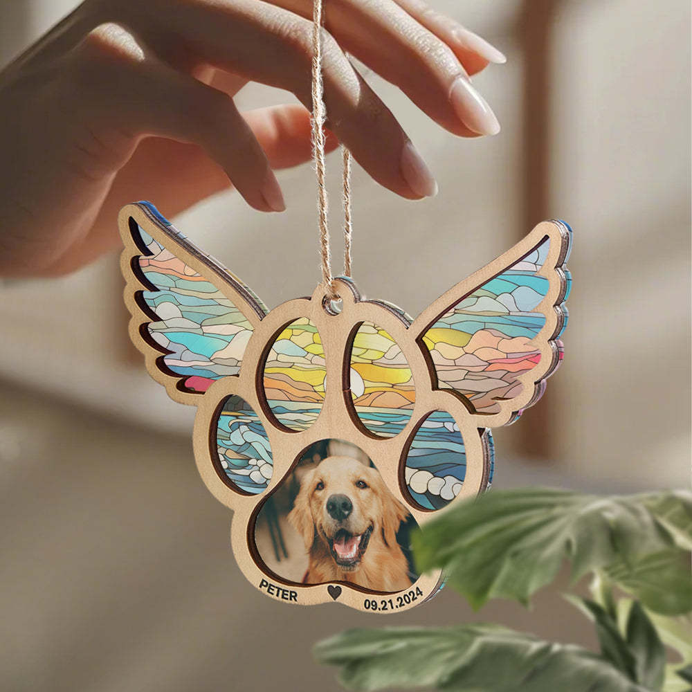 Personalized Pet Suncatcher Ornament with Photo Paw Print Ornament Memorial Gift for Pet Lovers - Bestchristmasgifts