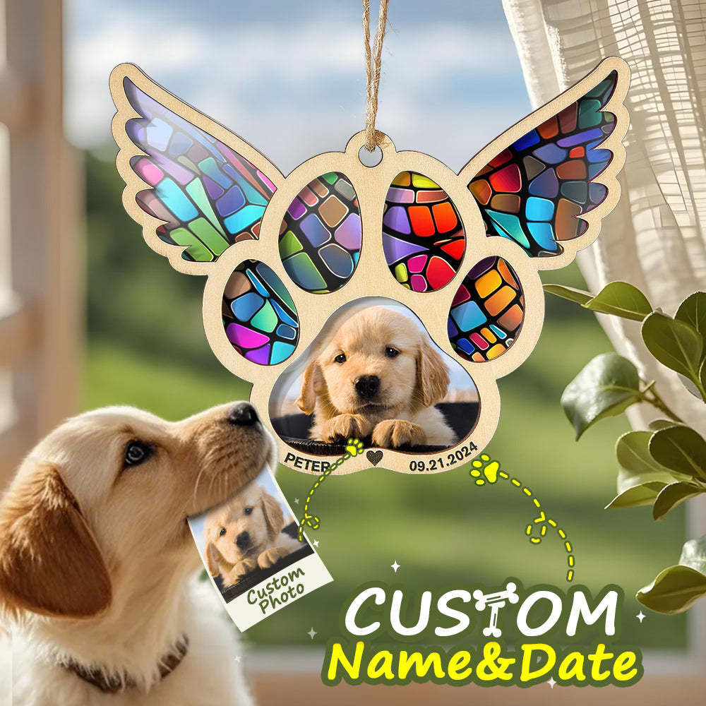 Personalized Pet Suncatcher Ornament with Photo Paw Print Ornament Memorial Gift for Pet Lovers - Bestchristmasgifts