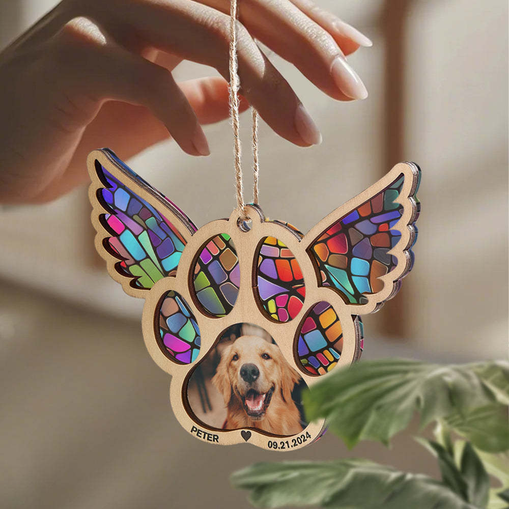 Personalized Pet Suncatcher Ornament with Photo Paw Print Ornament Memorial Gift for Pet Lovers - Bestchristmasgifts