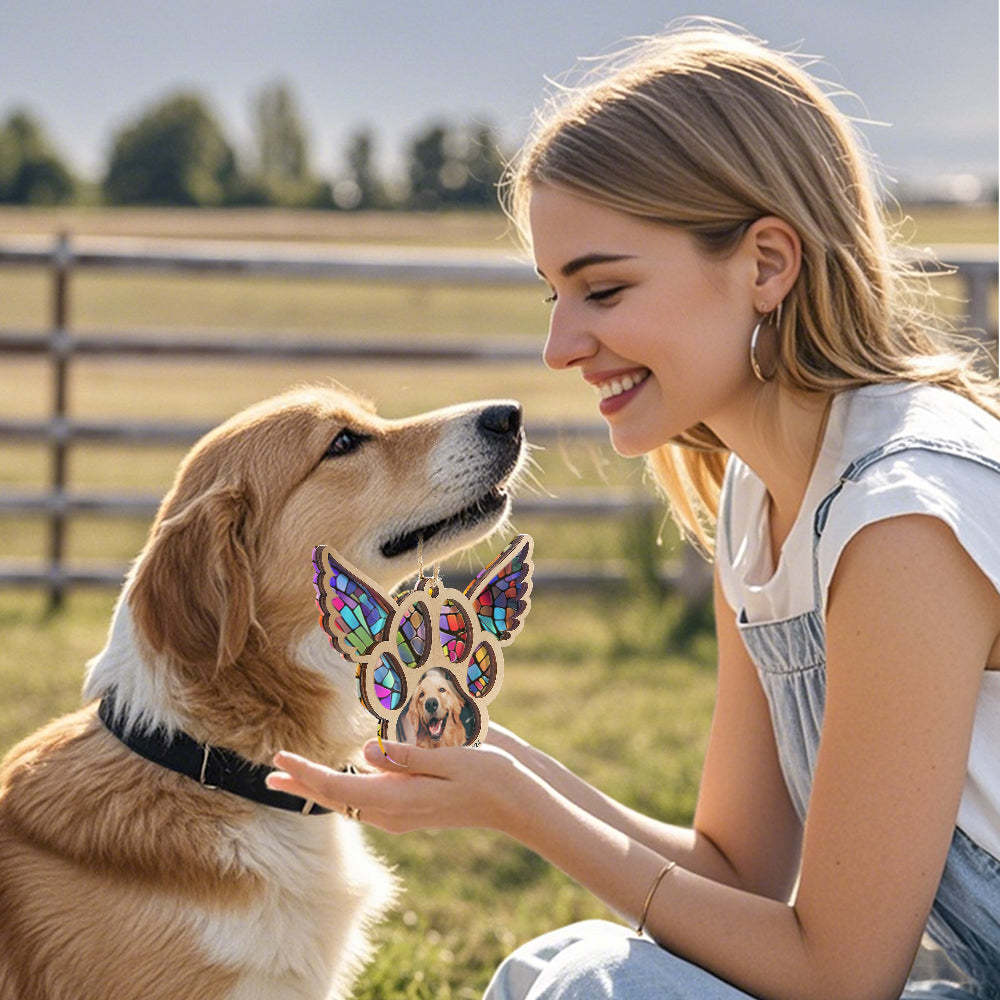 Personalized Pet Suncatcher Ornament with Photo Paw Print Ornament Memorial Gift for Pet Lovers - Bestchristmasgifts