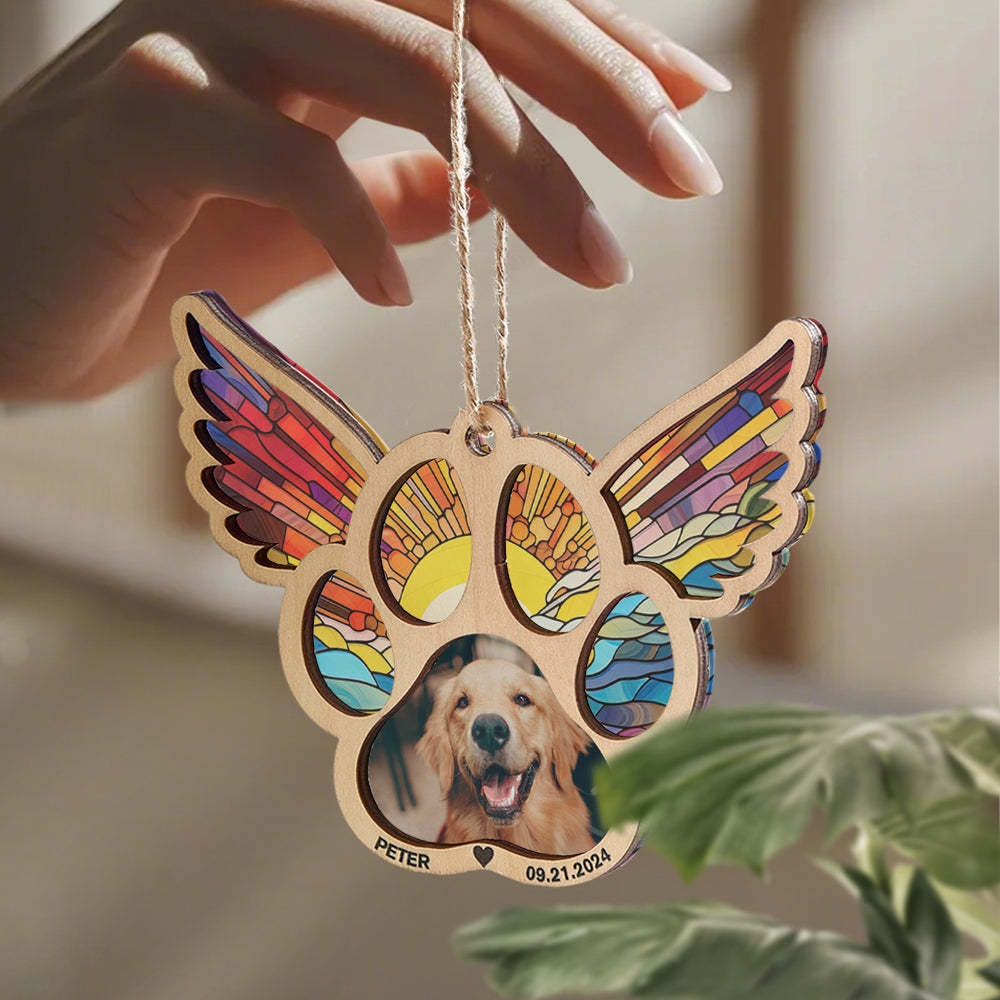 Personalized Pet Suncatcher Ornament with Photo Paw Print Ornament Memorial Gift for Pet Lovers - Bestchristmasgifts