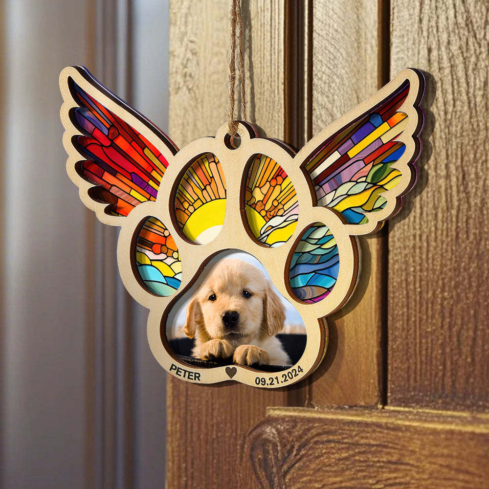Personalized Pet Suncatcher Ornament with Photo Paw Print Ornament Memorial Gift for Pet Lovers - Bestchristmasgifts