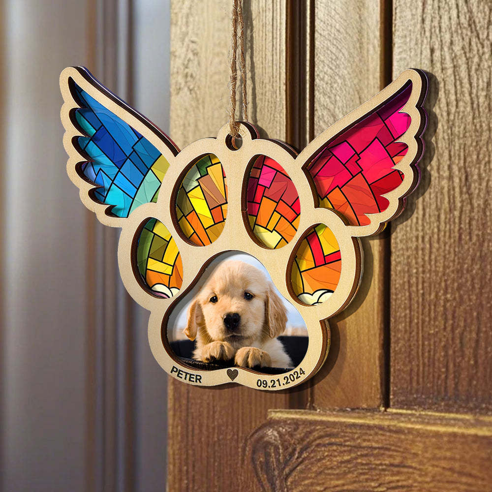 Personalized Pet Suncatcher Ornament with Photo Paw Print Ornament Memorial Gift for Pet Lovers - Bestchristmasgifts