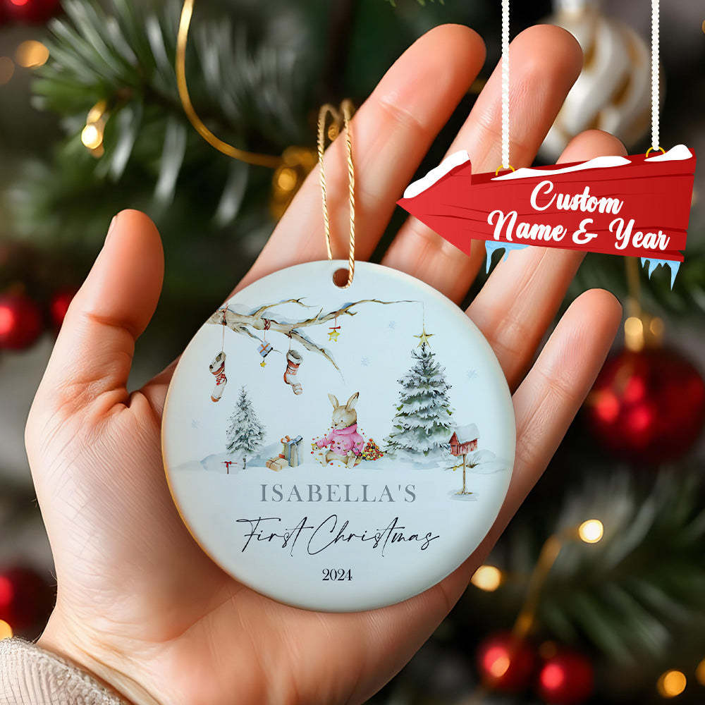 Personalized Rabbit Ceramic Ornament with Name Baby's First Christmas Ornament for New Baby Christmas Gift - Bestchristmasgifts