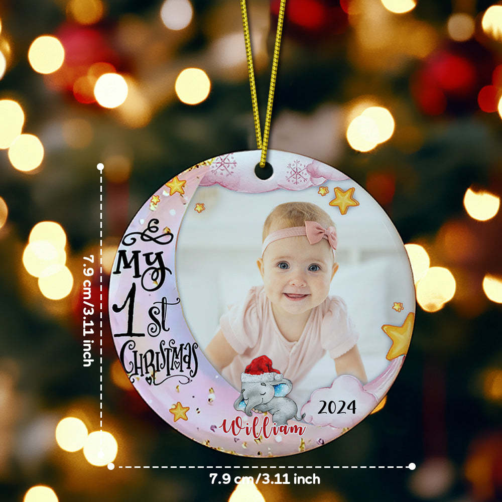 Personalized Baby's First Christmas Ornament Cute Elephant Circle Ornament Christmas Gift for Kid - Bestchristmasgifts