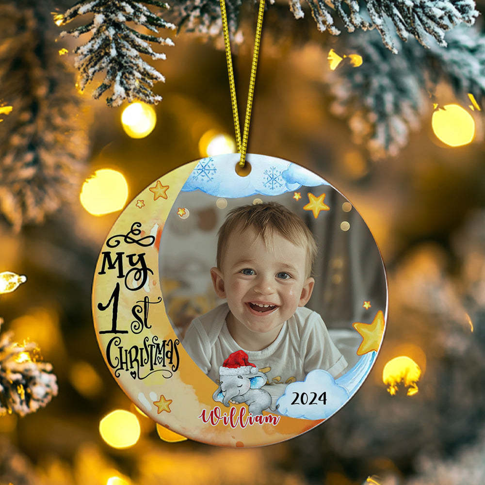 Personalized Baby's First Christmas Ornament Cute Elephant Circle Ornament Christmas Gift for Kid - Bestchristmasgifts
