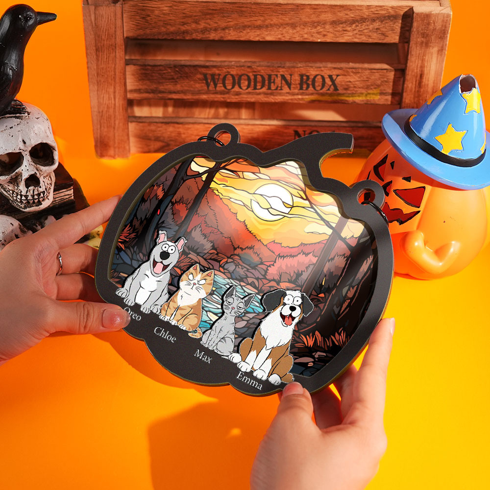 Happy Halloween With Fur Babies - Personalized Window Hanging Suncatcher Ornament - SantaSocks