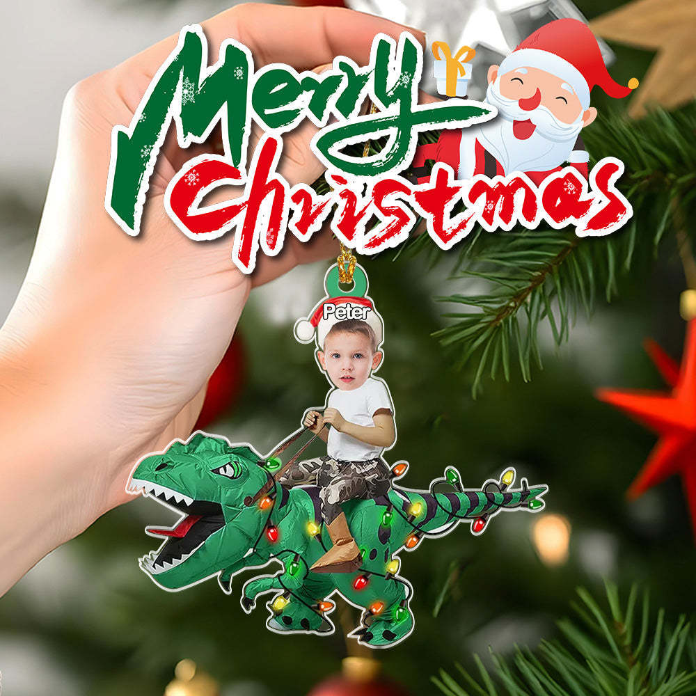 Personalized Cute Kid Rides The Dinosaurus Ornament Christmas Gift for Kids - Bestchristmasgifts