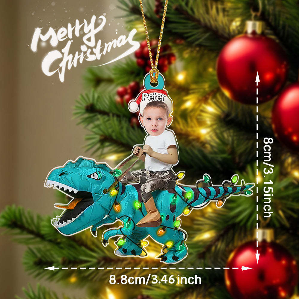 Personalized Cute Kid Rides The Dinosaurus Ornament Christmas Gift for Kids - Bestchristmasgifts