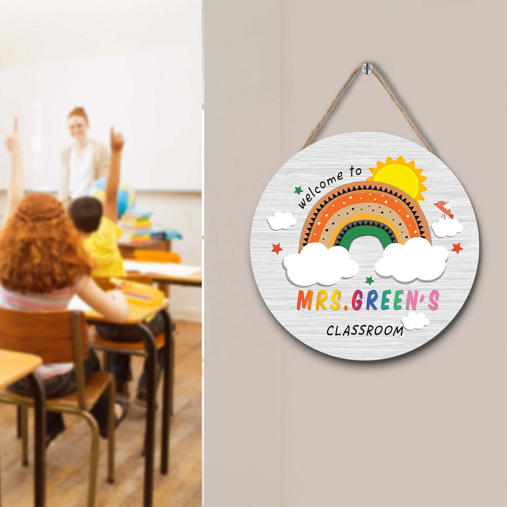 Custom Rainbow Cute Teacher Door Sign, Welcome Sign Gift for Teacher -SantaSocks