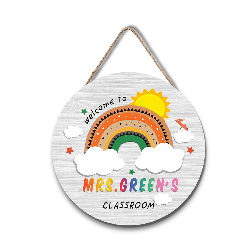 Custom Rainbow Cute Teacher Door Sign, Welcome Sign Gift for Teacher -SantaSocks