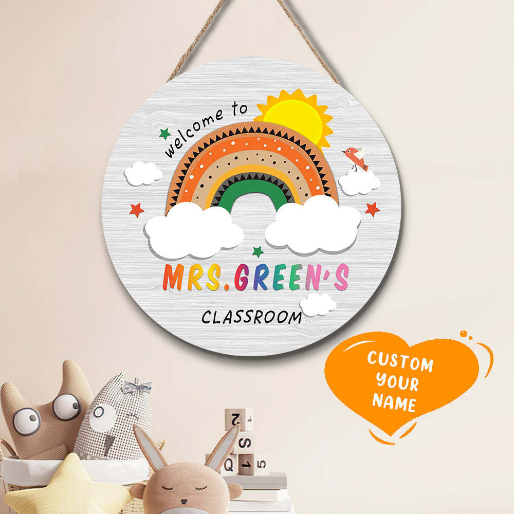 Custom Rainbow Cute Teacher Door Sign, Welcome Sign Gift for Teacher -SantaSocks