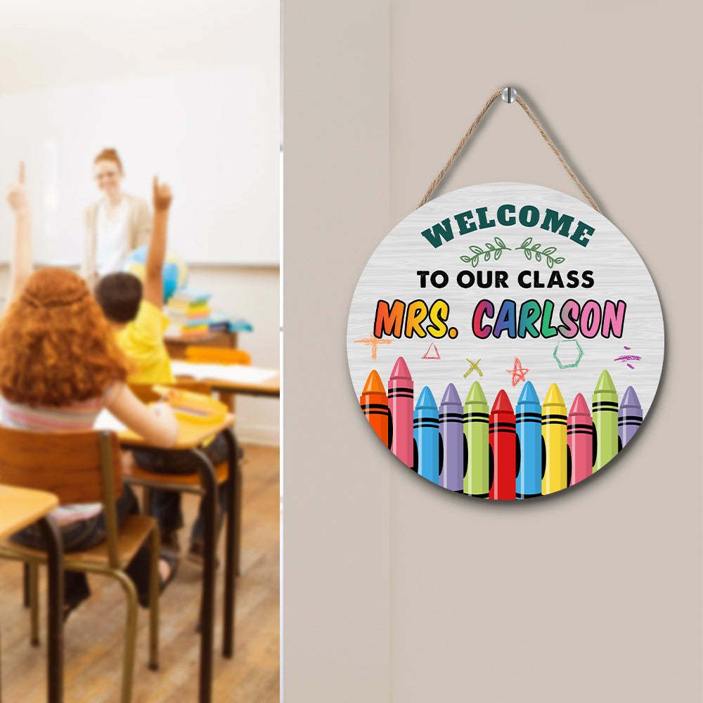Custom Name Teacher Crayon Sign for Door, Teacher Welcome Gift -SantaSocks