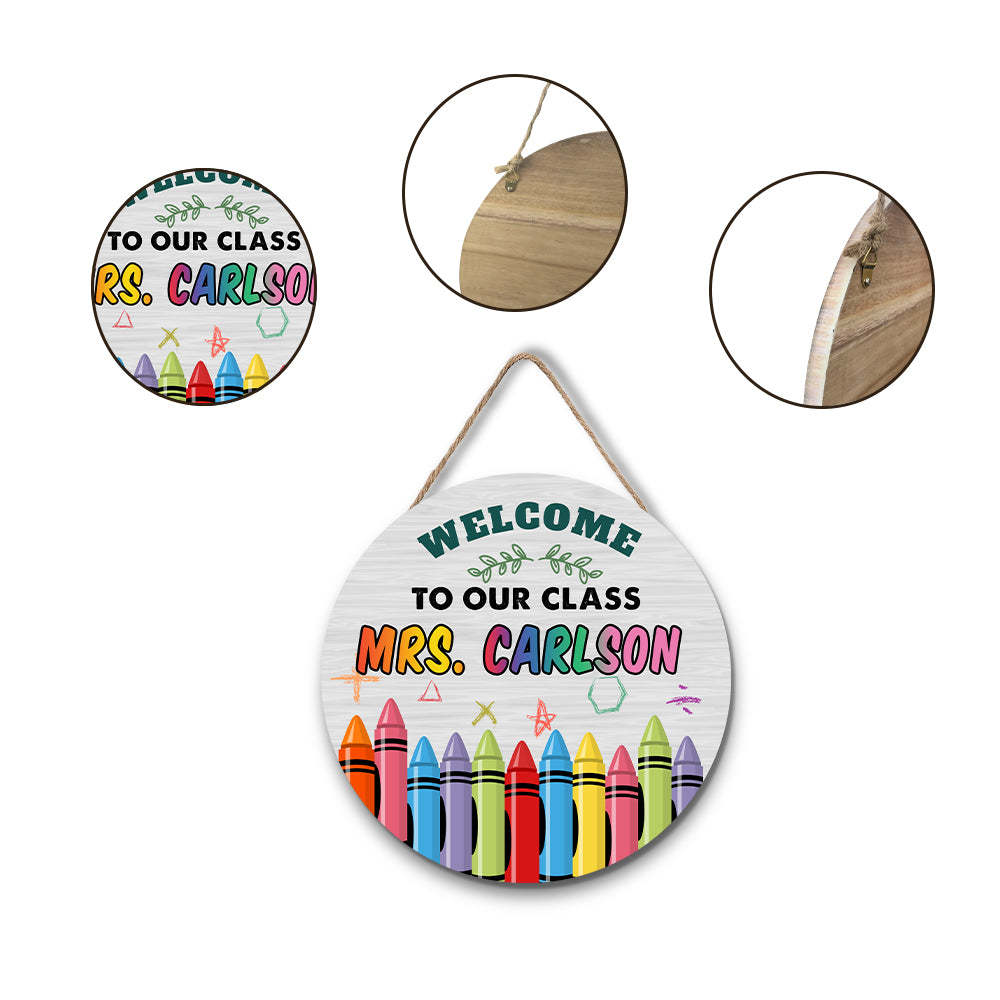 Custom Name Teacher Crayon Sign for Door, Teacher Welcome Gift -SantaSocks