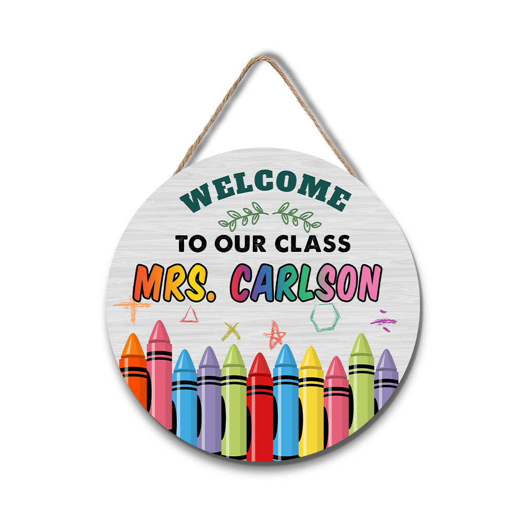 Custom Name Teacher Crayon Sign for Door, Teacher Welcome Gift -SantaSocks