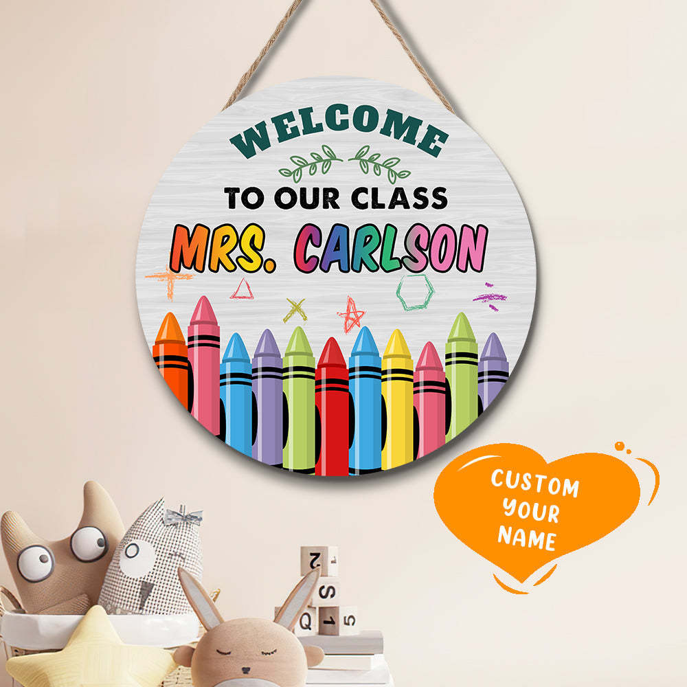 Custom Name Teacher Crayon Sign for Door, Teacher Welcome Gift -SantaSocks
