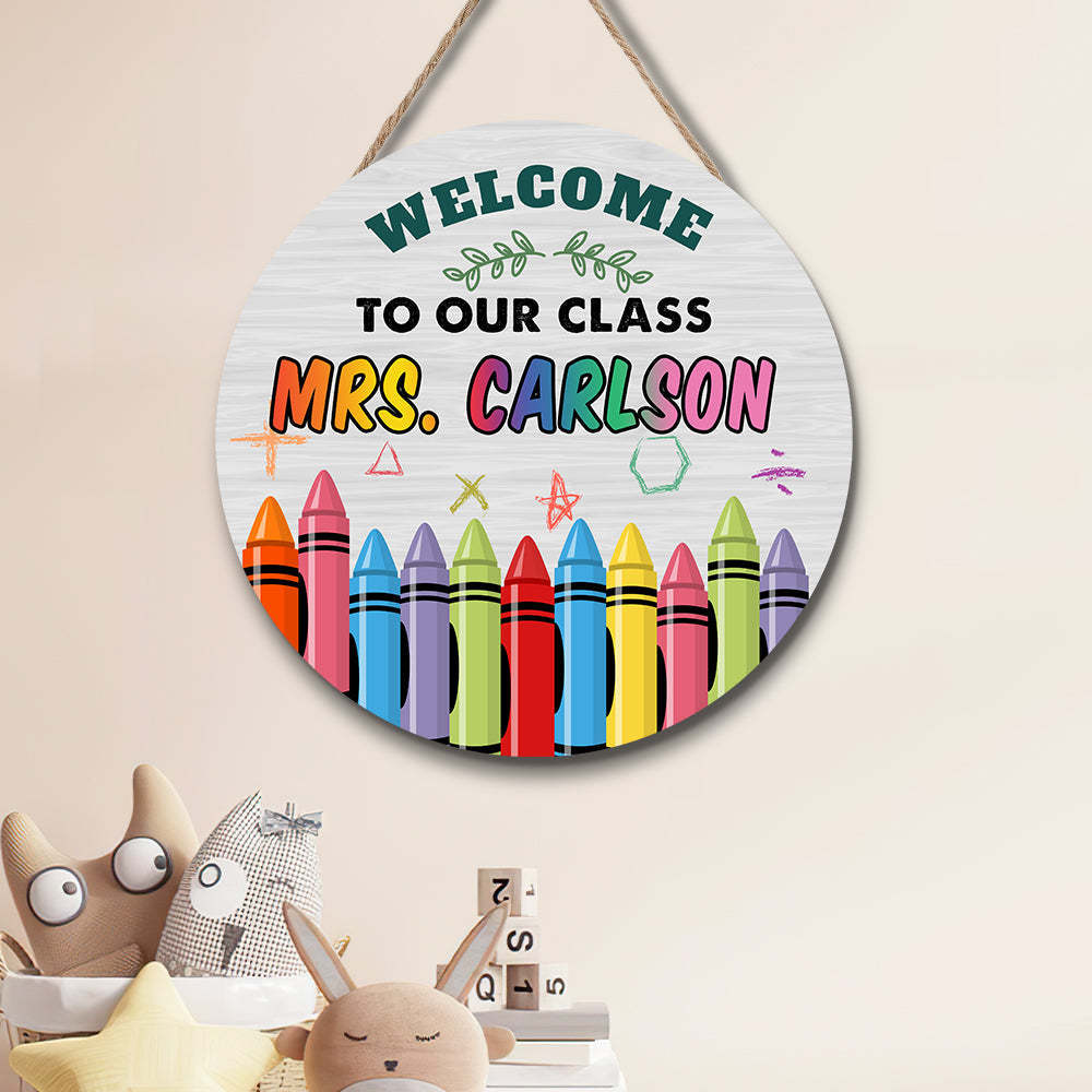 Custom Name Teacher Crayon Sign for Door, Teacher Welcome Gift -SantaSocks