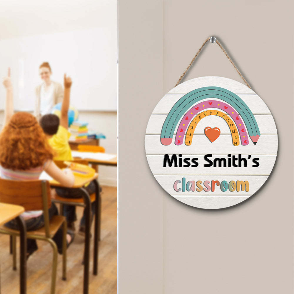 Custom Rainbow Pencil Classroom Door Sign with Name, Teacher Welcome Sign Gift -SantaSocks