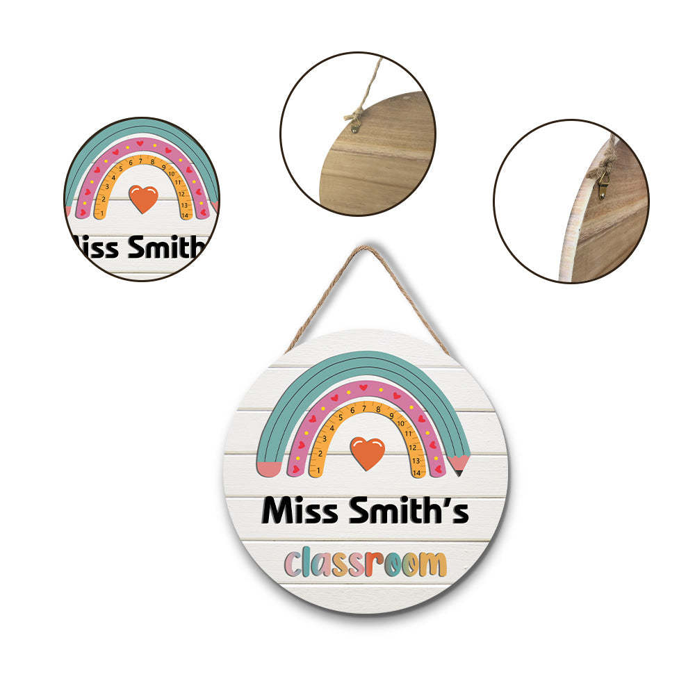 Custom Rainbow Pencil Classroom Door Sign with Name, Teacher Welcome Sign Gift -SantaSocks