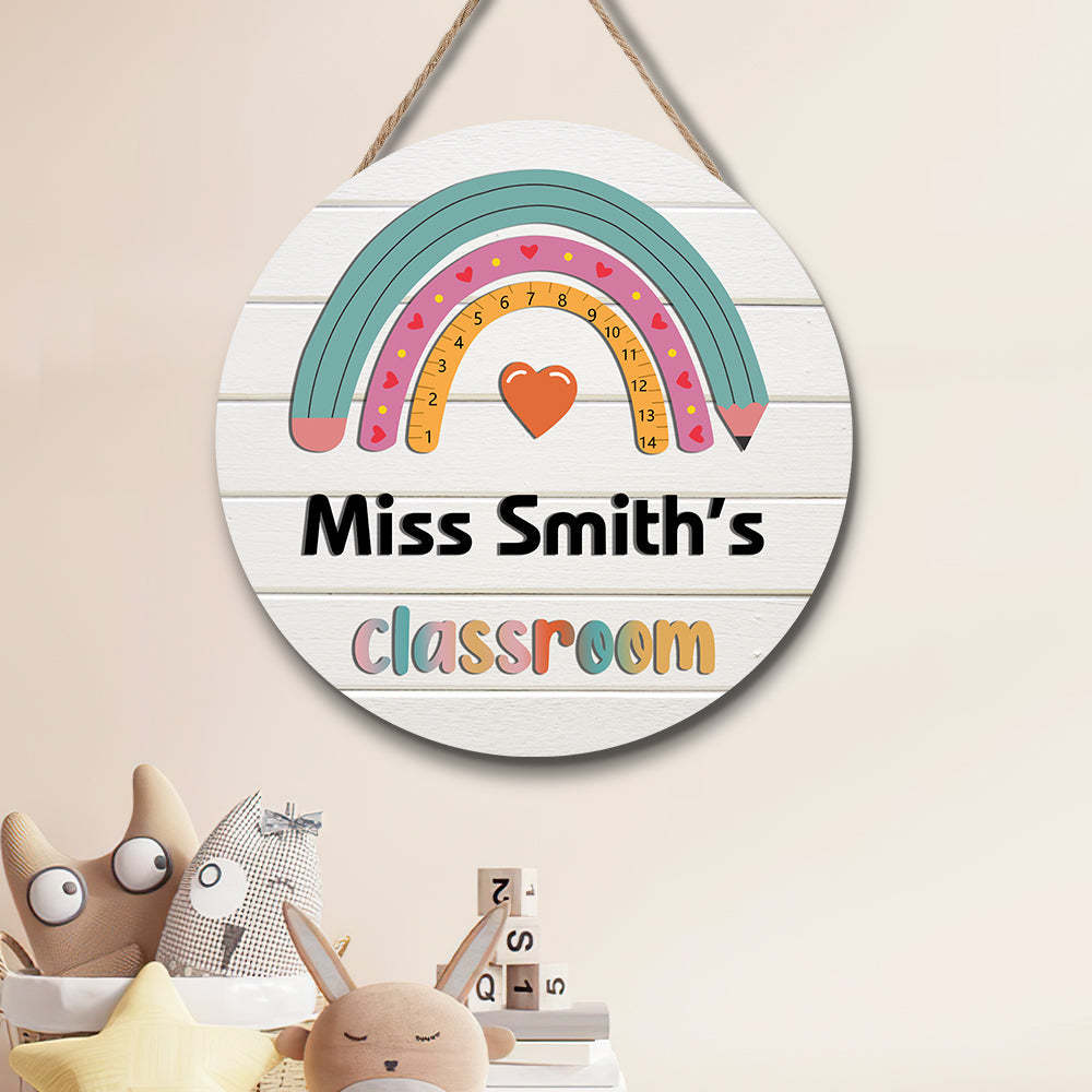Custom Rainbow Pencil Classroom Door Sign with Name, Teacher Welcome Sign Gift -SantaSocks